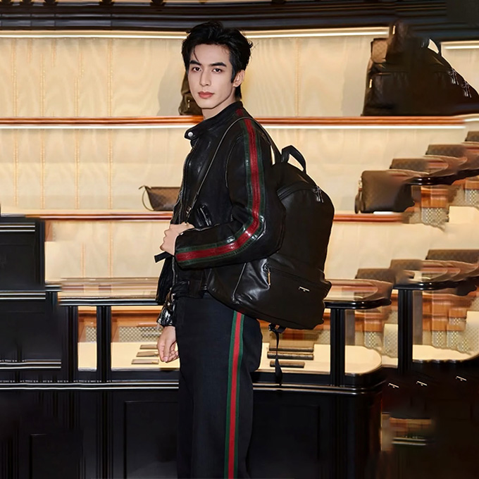 gucci black denim biker jacket & pants with web stripe